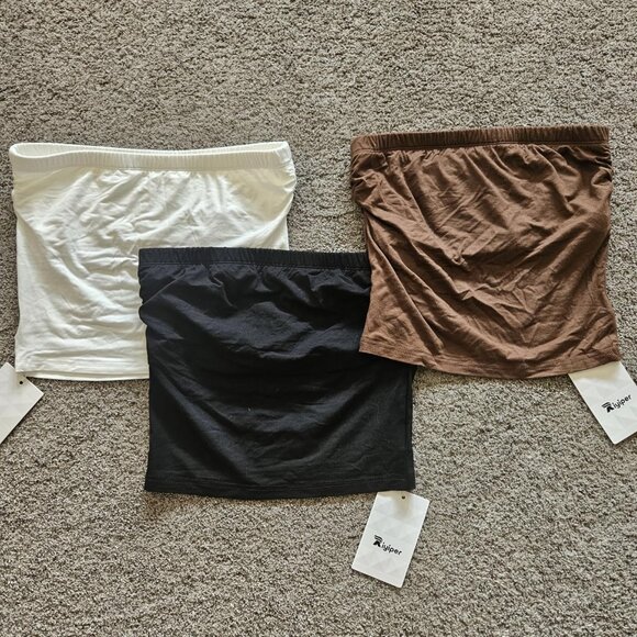 Riyiper 3-Pack Tube Tops Black White Brown Size M — Y2K Strapless Bandeau - Picture 7 of 7